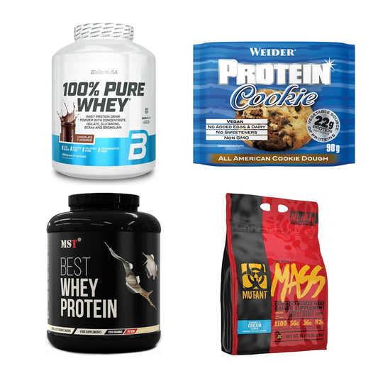 Keks Sorten-Großset: BioTech 100% Pure + Weider Protein + 2 weitere – alle enthaltenen Artikel