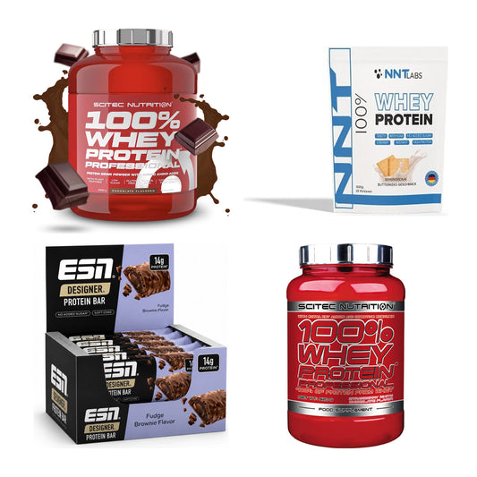 Schokolade Sorten-Großset: Scitec 100% + NNT Whey + 2 weitere – alle enthaltenen Artikel