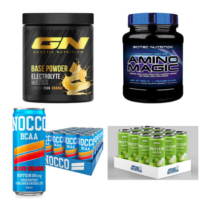 Orange Sorten-Großset: GN Base Powder + Scitec Amino Magic + 2 weitere – alle enthaltenen Artikel