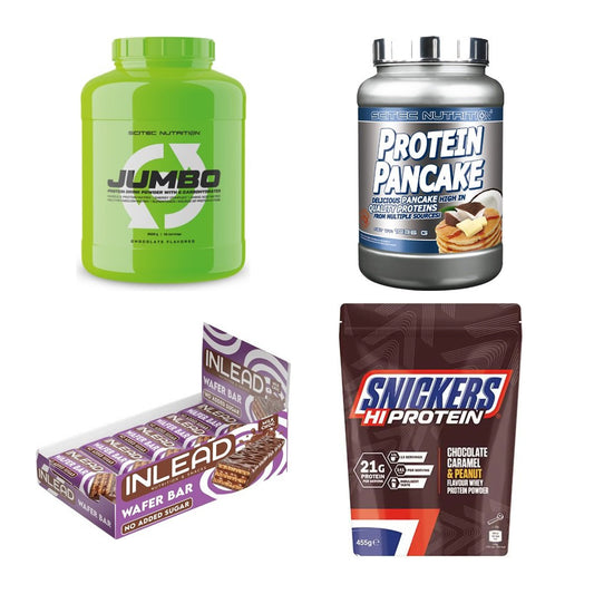 Schokolade Sorten-Großset: Scitec Jumbo + Scitec Protein + 2 weitere – alle enthaltenen Artikel
