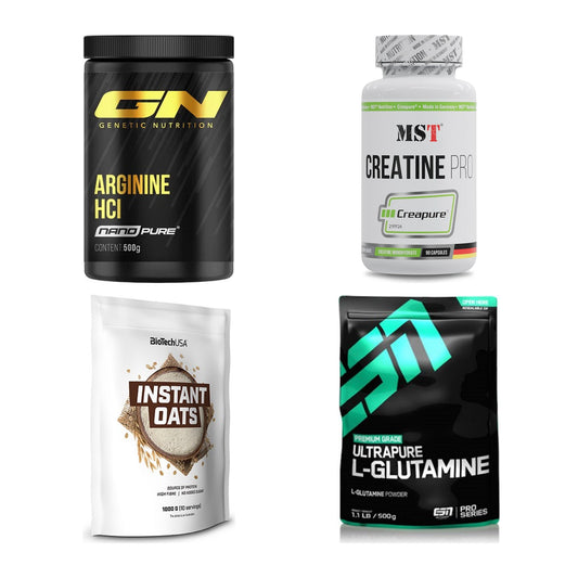 Neutral Sorten-Großset: GN Arginine HCL + MST Creatine + 2 weitere – alle enthaltenen Artikel