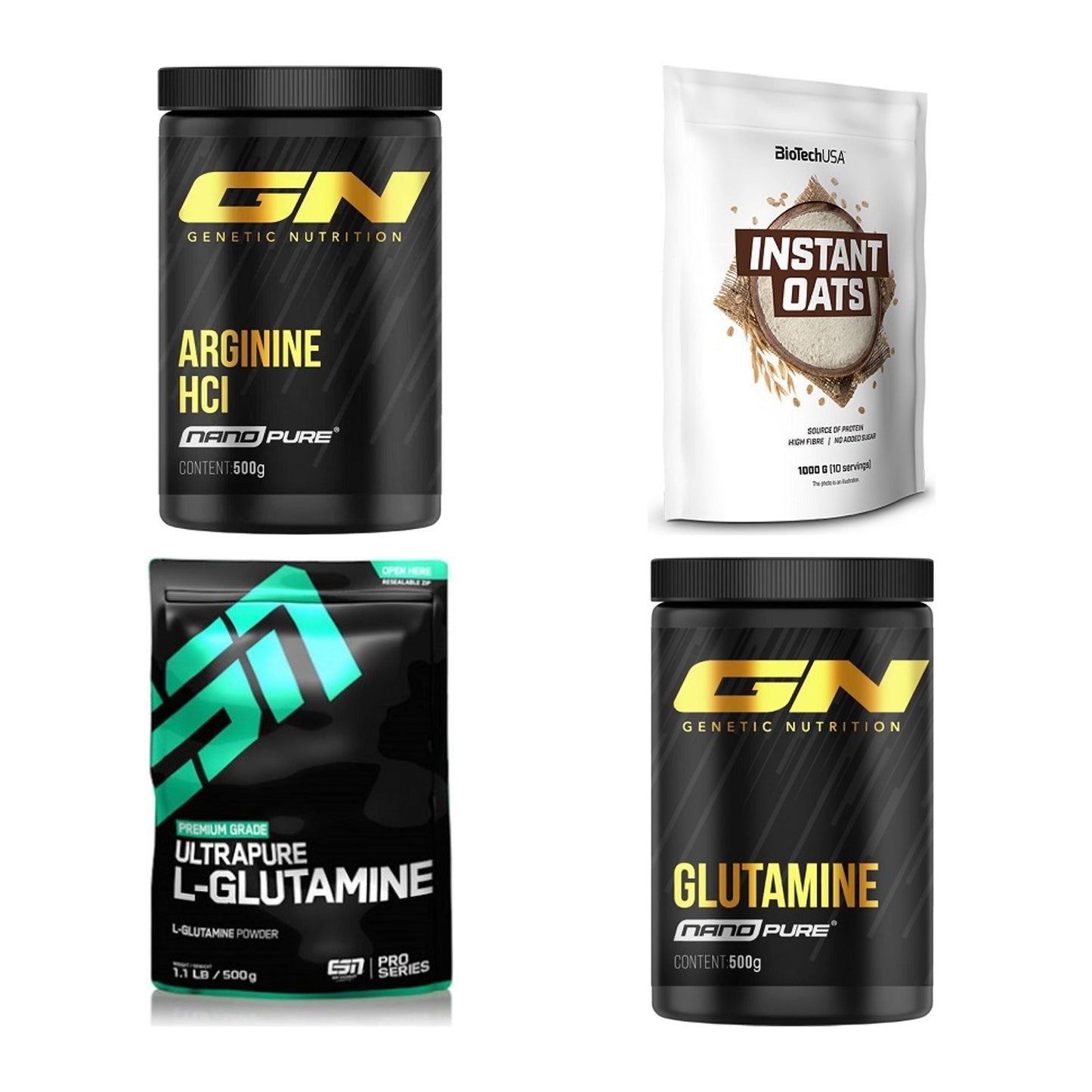 Neutral Sorten-Großset: GN Arginine HCL + BioTech Instant + 2 weitere – alle enthaltenen Artikel