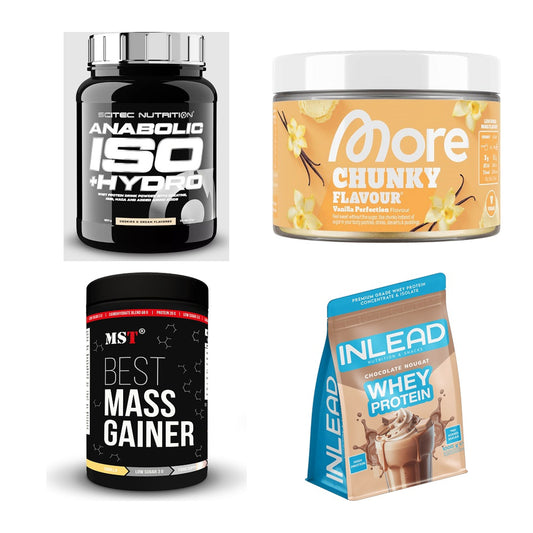 Vanille Sorten-Großset: Scitec Anabolic + More Nutrition + 2 weitere – alle enthaltenen Artikel