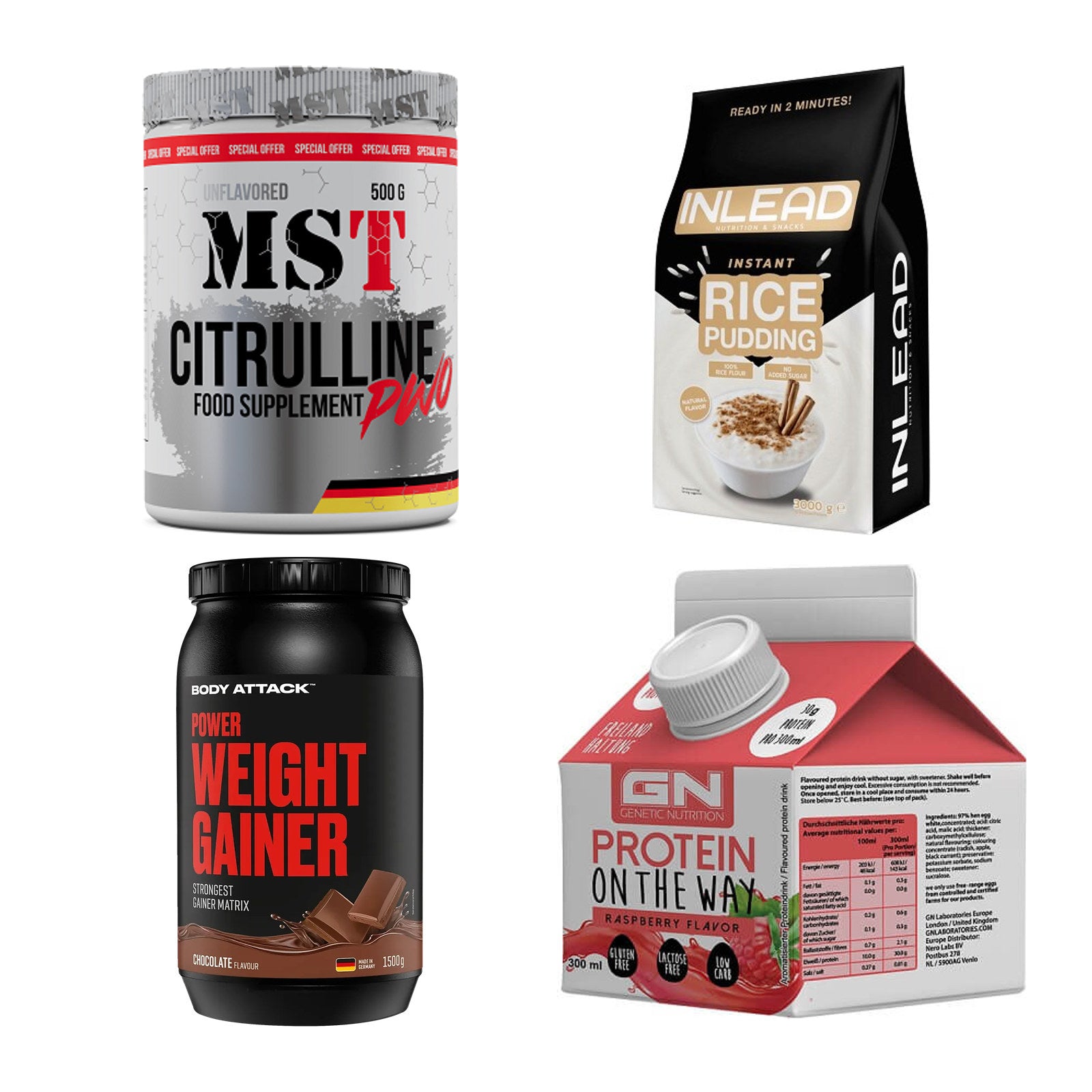 Neutral Sorten-Großset: MST Citrulline + INLEAD Instant + 2 weitere – alle enthaltenen Artikel