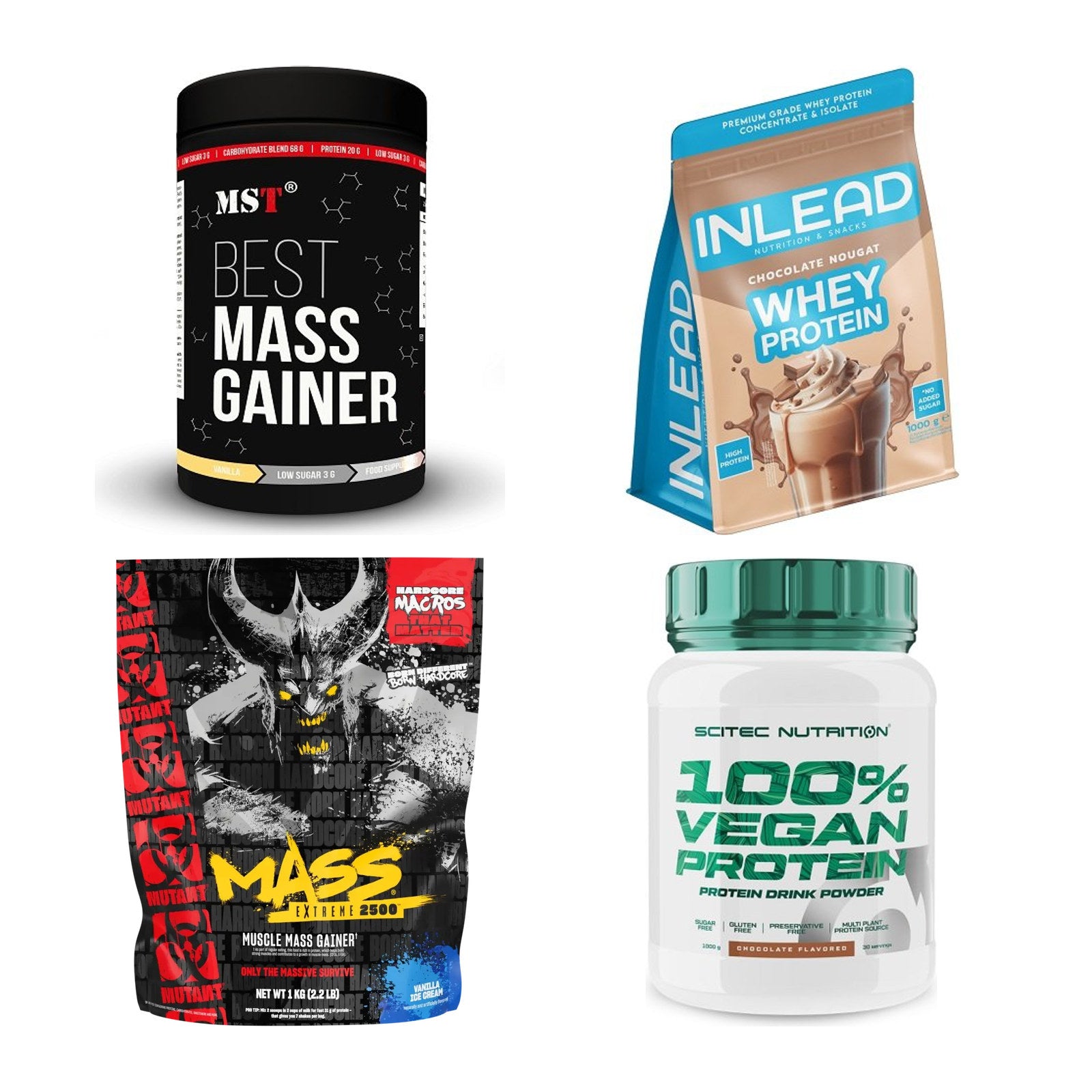Vanille Sorten-Großset: MST Best Mass + INLEAD Whey + 2 weitere – alle enthaltenen Artikel