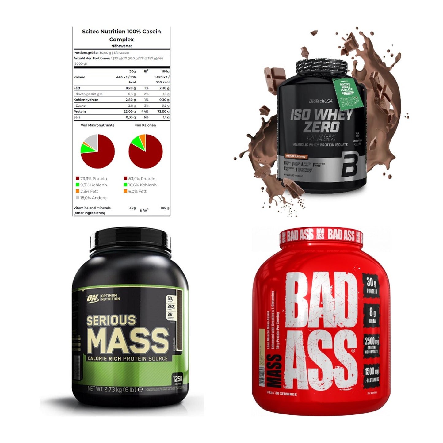 Vanille Sorten-Großset: Scitec Casein + BioTech Iso + 2 weitere – alle enthaltenen Artikel