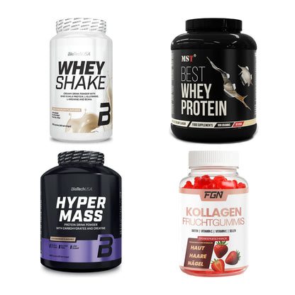Erdbeere Sorten-Großset: BioTech Whey + MST Best Whey + 2 weitere – alle enthaltenen Artikel