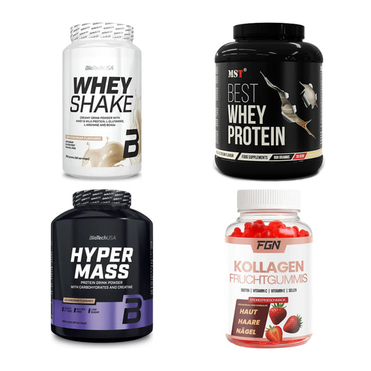 Erdbeere Sorten-Großset: BioTech Whey + MST Best Whey + 2 weitere – alle enthaltenen Artikel