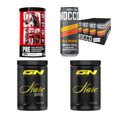 Orange Sorten-Großset: BAD ASS Pre + Nocco BCAA Drink + 2 weitere – alle enthaltenen Artikel