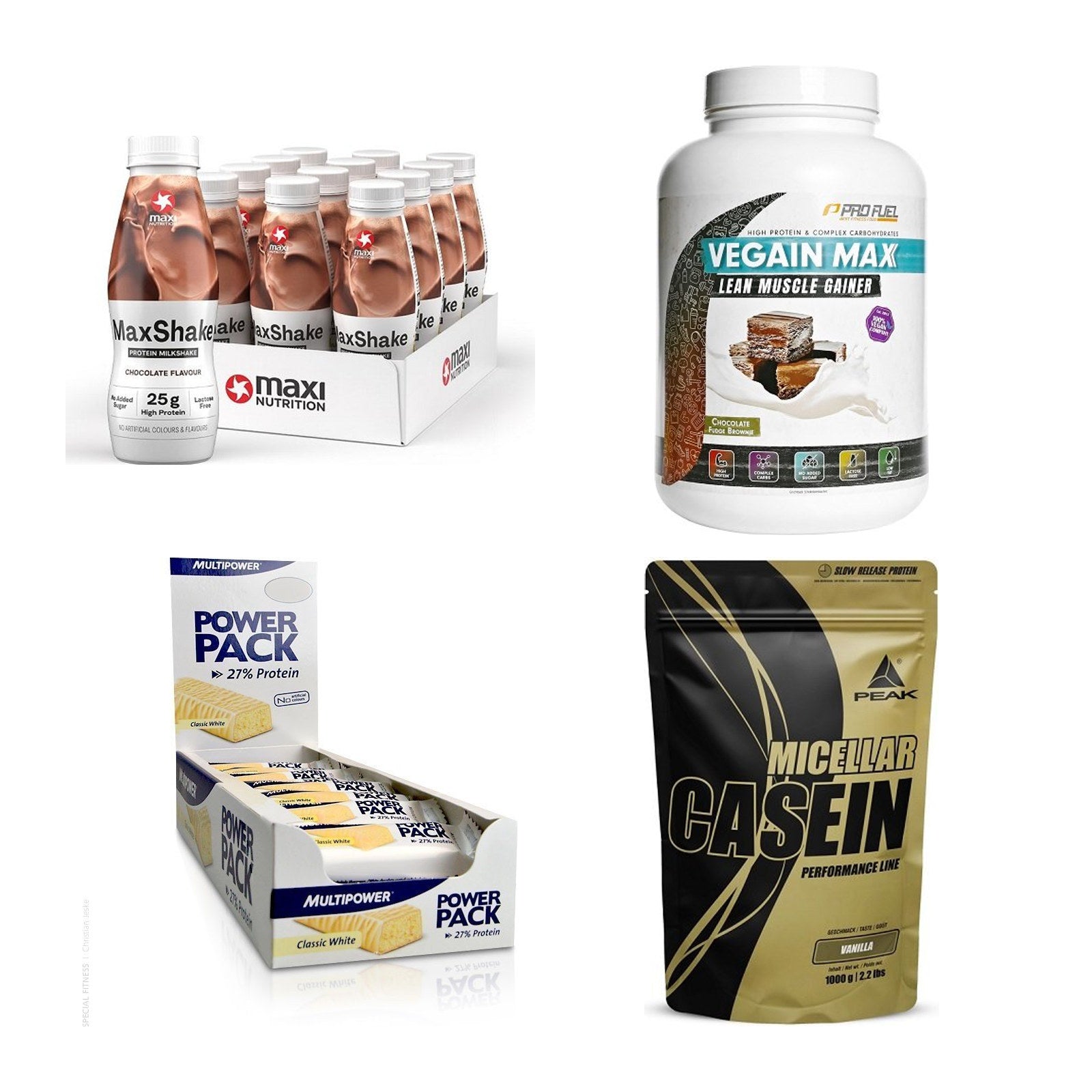 Schokolade Sorten-Großset: MaxiNutrition + ProFuel VEGAIN + 2 weitere – alle enthaltenen Artikel