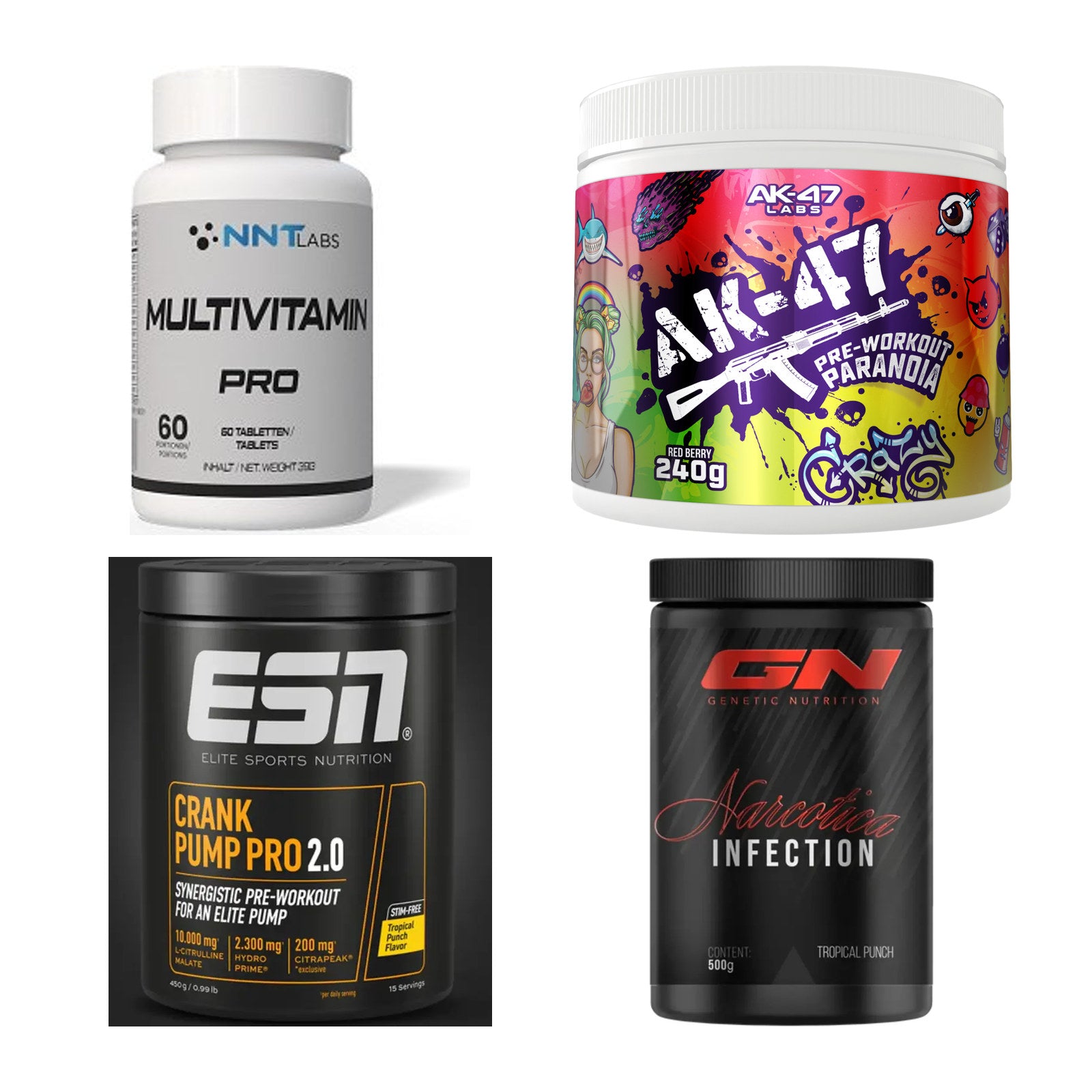 Fruchtmix Sorten-Großset: NNT Multivitam + AK47 Labs + 2 weitere – alle enthaltenen Artikel
