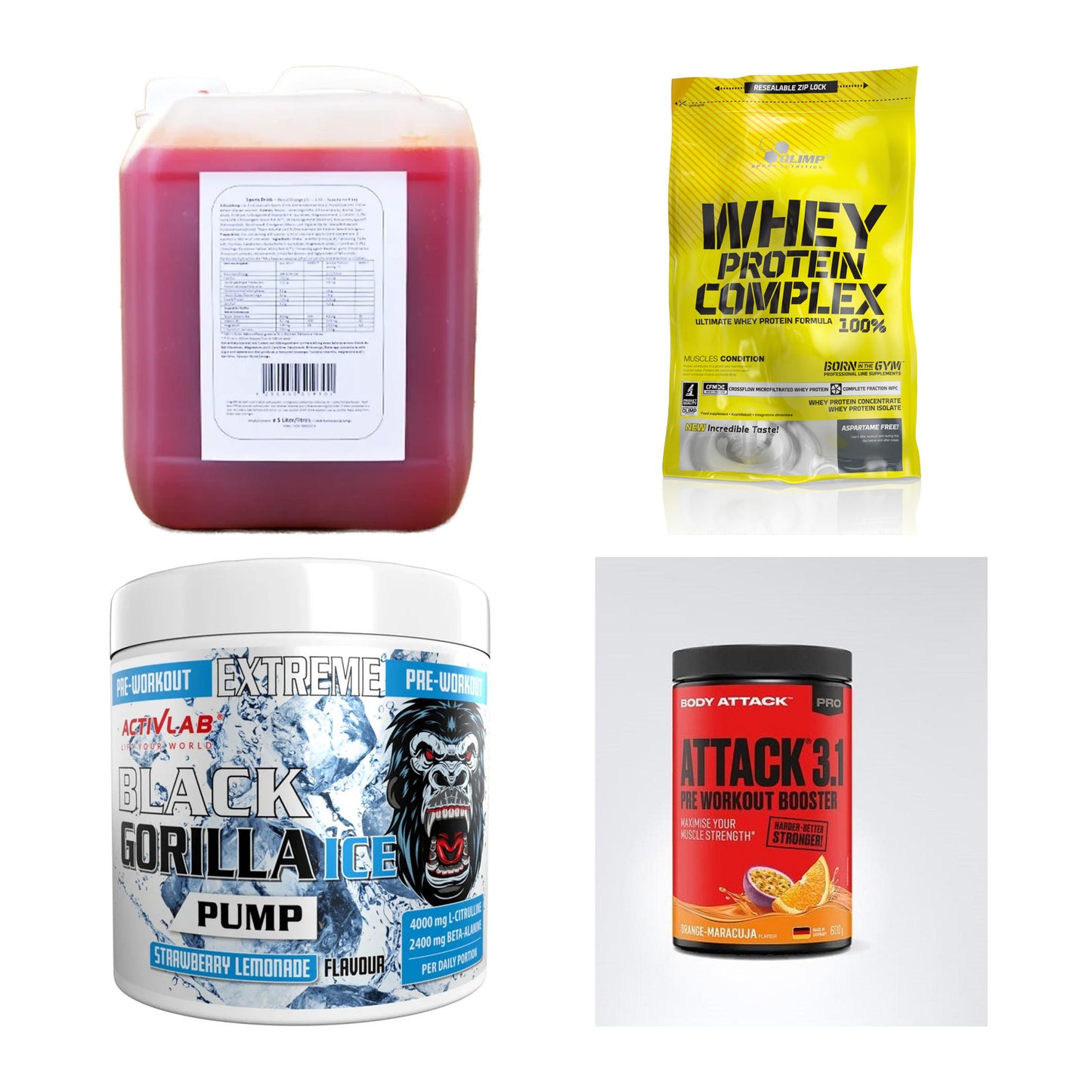 Apfel Sorten-Großset: Body Attack + Olimp Whey + 2 weitere – alle enthaltenen Artikel