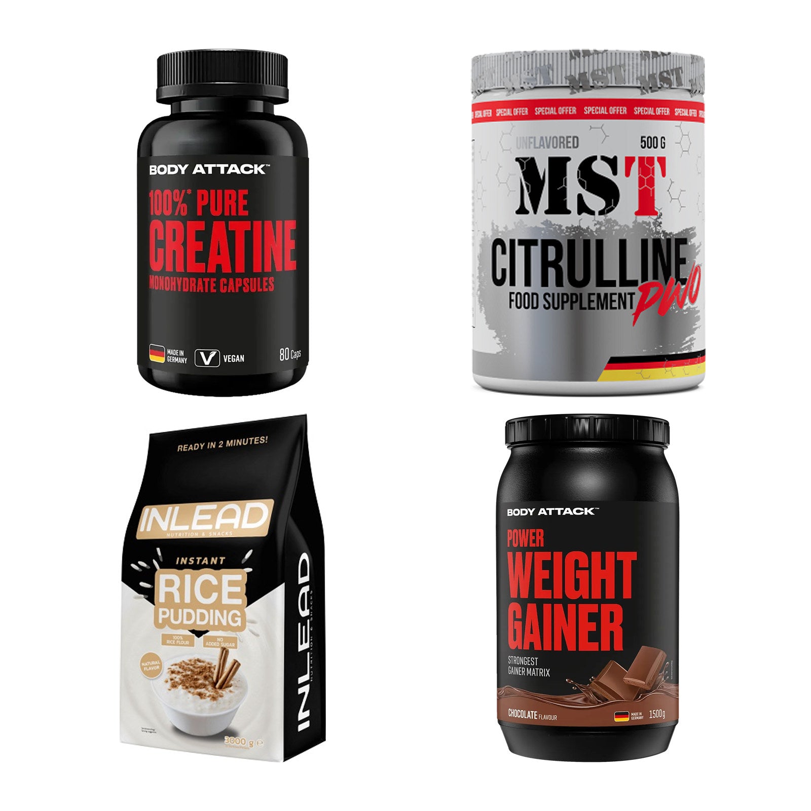 Neutral Sorten-Großset: Body Attack + MST Citrulline + 2 weitere – alle enthaltenen Artikel