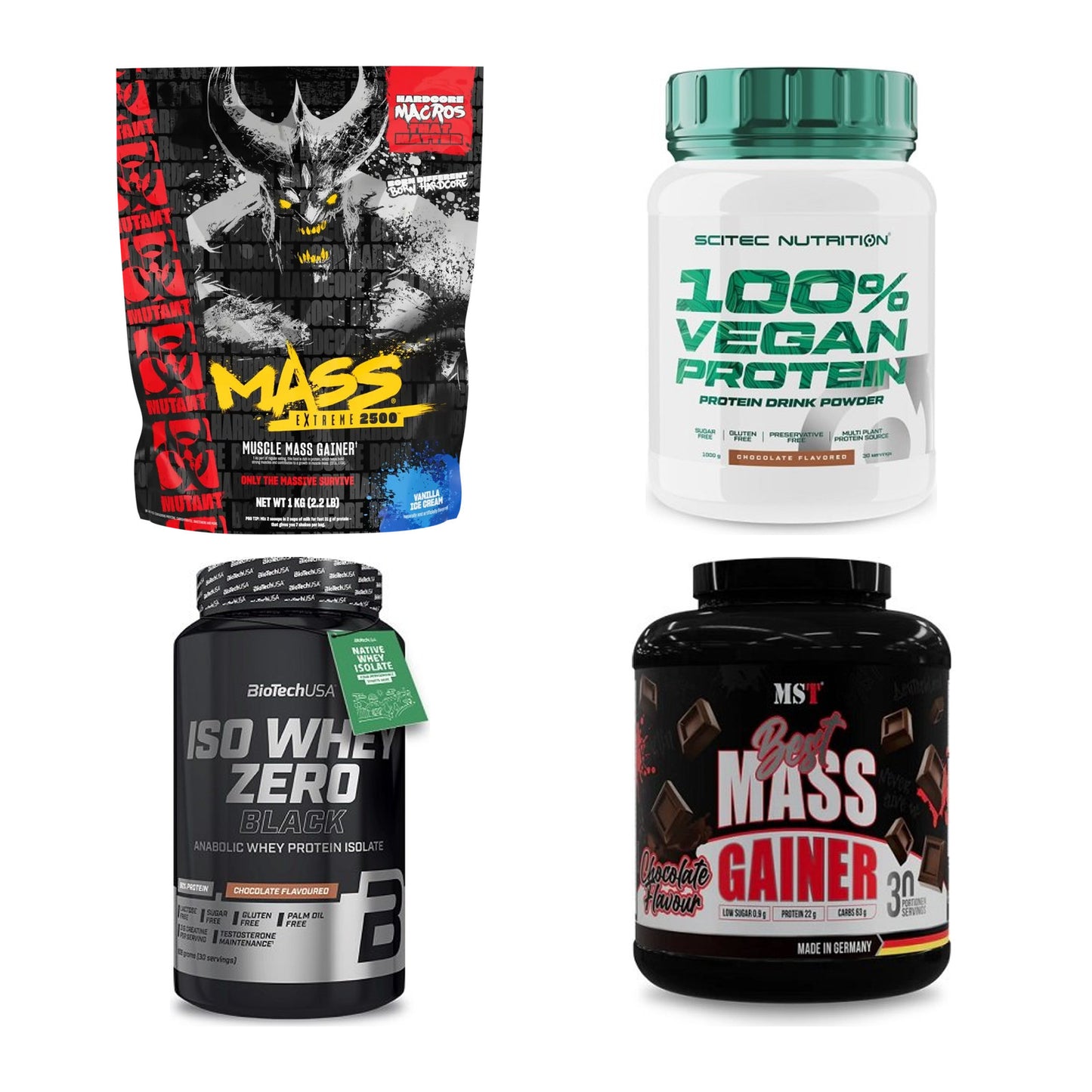 Vanille Sorten-Großset: Mutant Mass + Scitec 100% + 2 weitere – alle enthaltenen Artikel