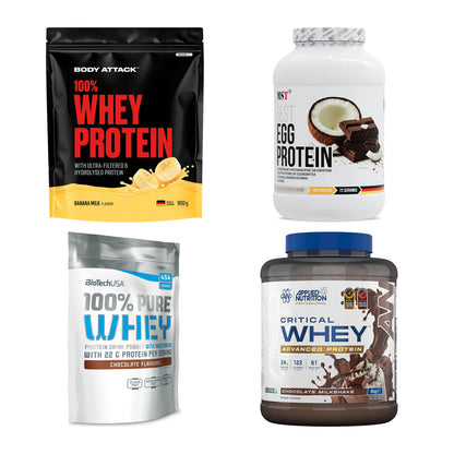 Banane Sorten-Großset: Body Attack 100% + MST EGG Protein + 2 weitere – alle enthaltenen Artikel
