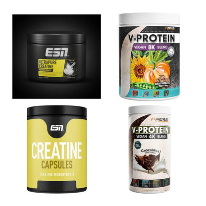Neutral Sorten-Großset: ESN Ultrapure + ProFuel V-Prote + 2 weitere – alle enthaltenen Artikel
