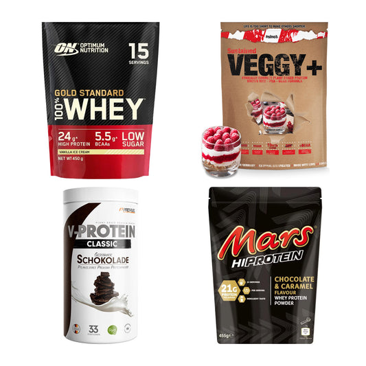 Schokolade Sorten-Großset: ON Whey Gold + Sinob VEGGY + 2 weitere – alle enthaltenen Artikel