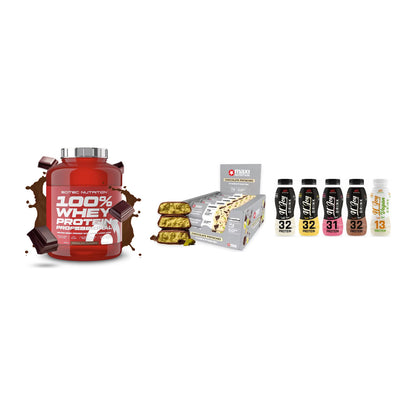 Schokolade Geschmacks-Trio: Scitec 100% + 3× MaxiNutrition + 1 weitere – alle enthaltenen Artikel
