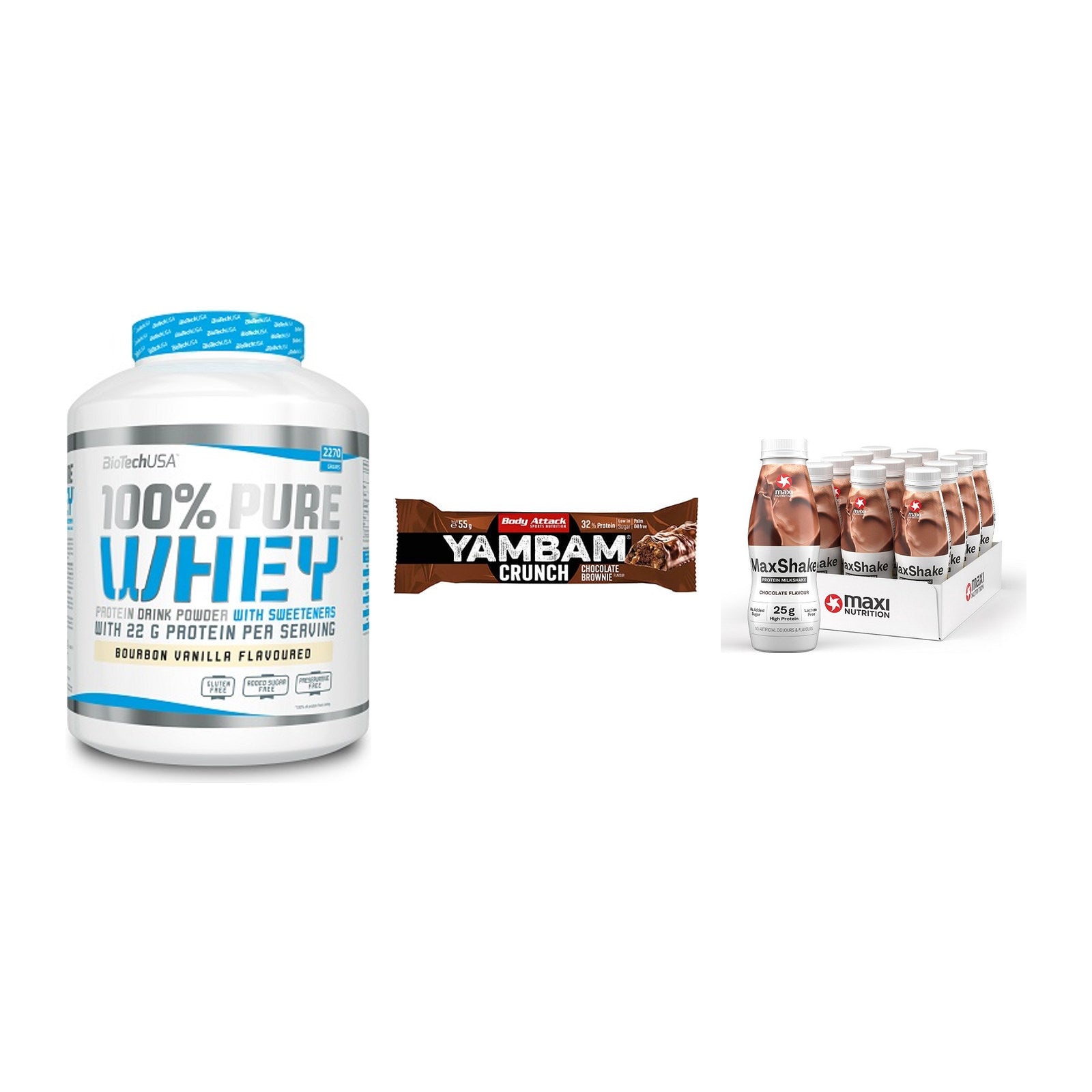 Schokolade Geschmacks-Trio: BioTech 100% + 3× Body Attack + 1 weitere – alle enthaltenen Artikel