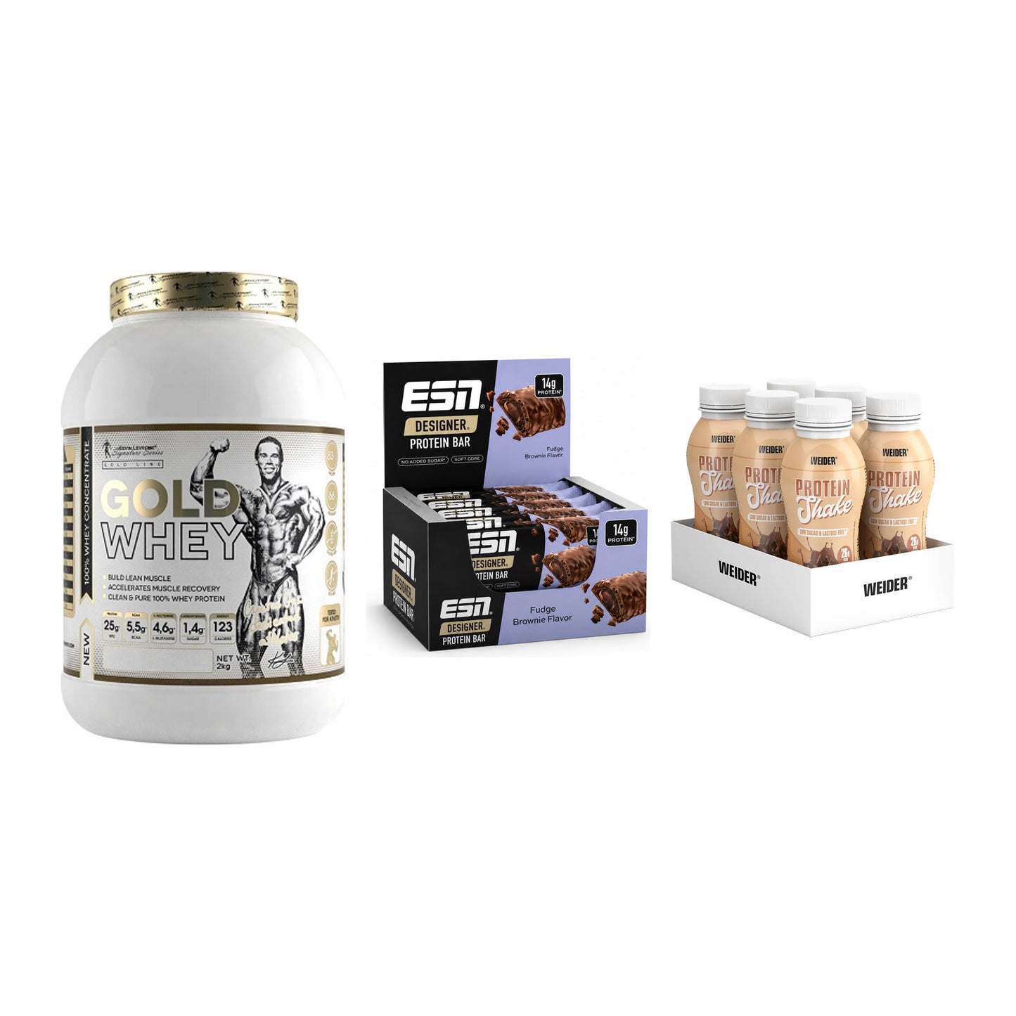Schokolade Geschmacks-Trio: Kevin Levrone Gold Whey + 2 weitere – alle enthaltenen Artikel