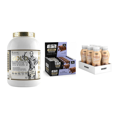 Schokolade Geschmacks-Trio: Kevin Levrone Gold Whey + 2 weitere – alle enthaltenen Artikel