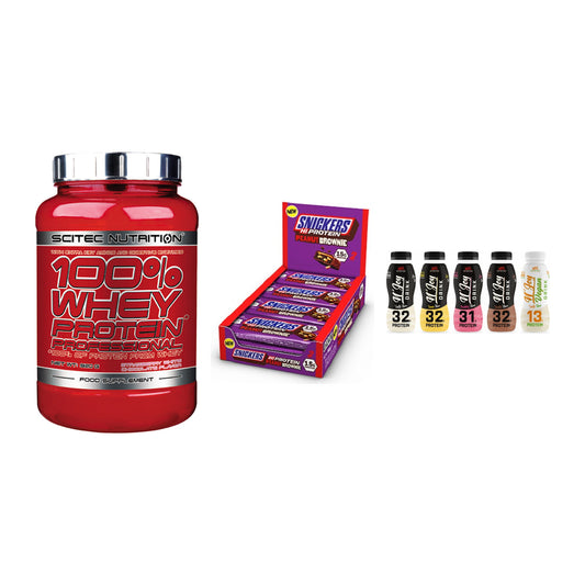 Schokolade Geschmacks-Trio: Scitec 100% + 3× Snickers High + 1 weitere – alle enthaltenen Artikel