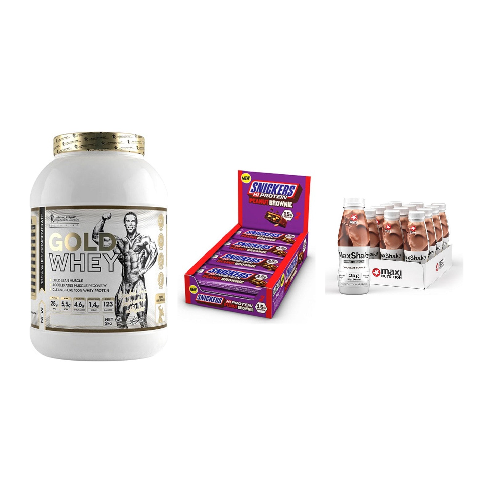 Schokolade Geschmacks-Trio: Kevin Levrone Gold Whey + 2 weitere – alle enthaltenen Artikel