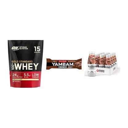 Schokolade Geschmacks-Trio: ON Whey Gold + 3× Body Attack + 1 weitere – alle enthaltenen Artikel