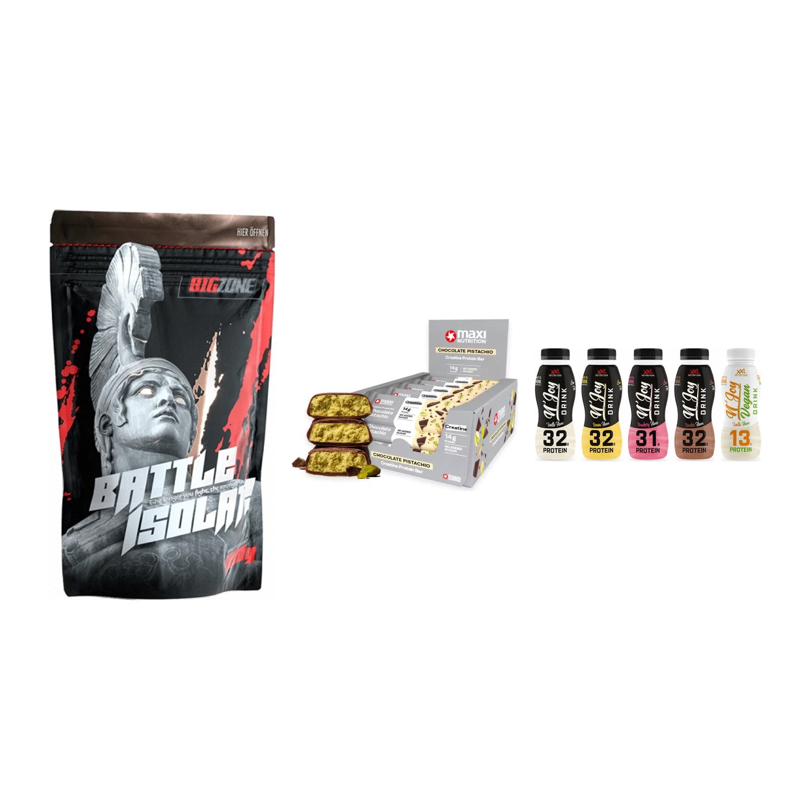 Schokolade Geschmacks-Trio: Big Zone + 3× MaxiNutrition + 1 weitere – alle enthaltenen Artikel