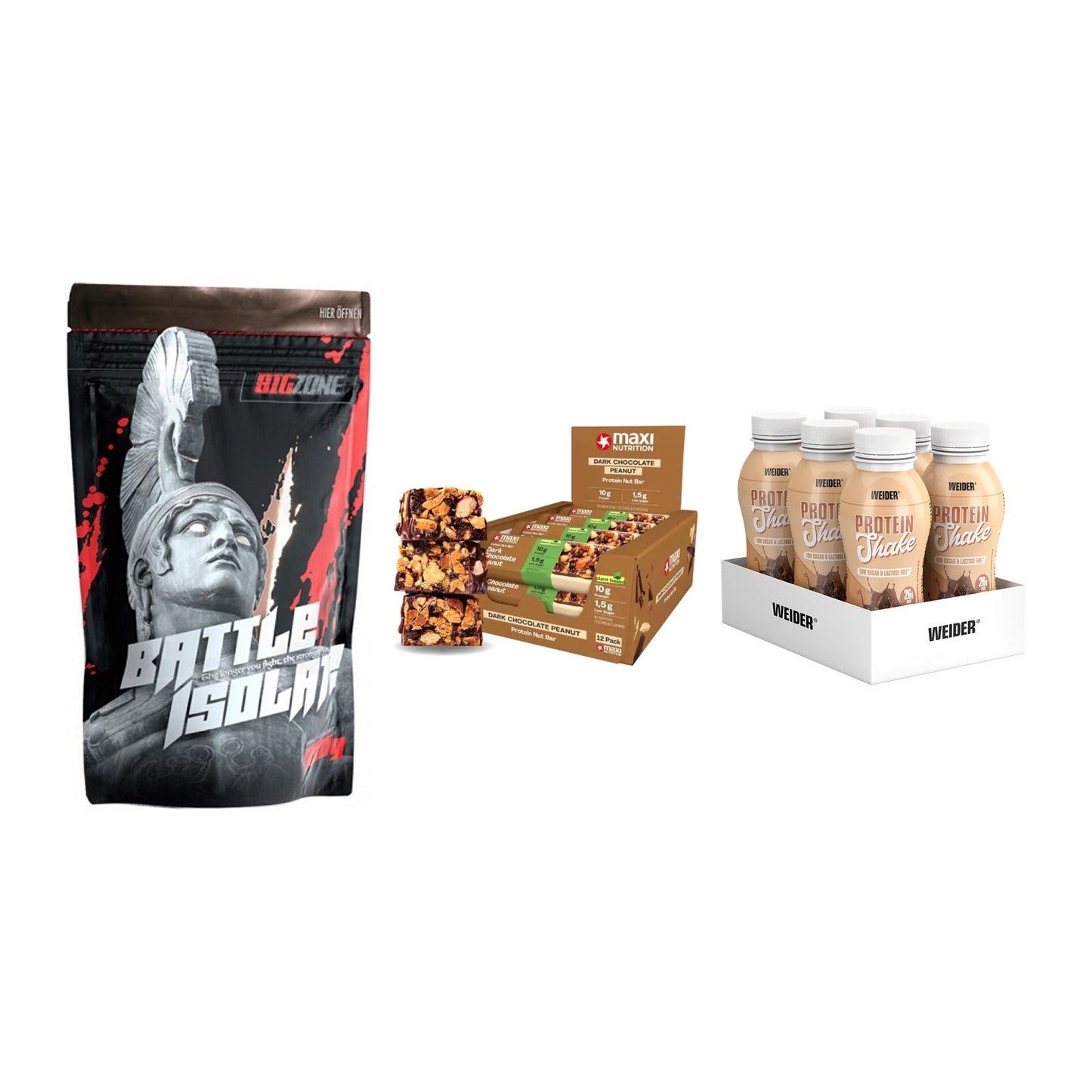 Schokolade Geschmacks-Trio: Big Zone + 3× MaxiNutrition + 1 weitere – alle enthaltenen Artikel