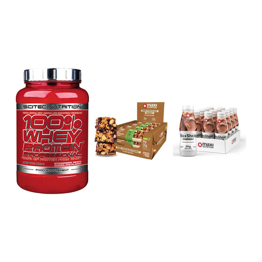 Schokolade Geschmacks-Trio: Scitec 100% + 3× MaxiNutrition + 1 weitere – alle enthaltenen Artikel