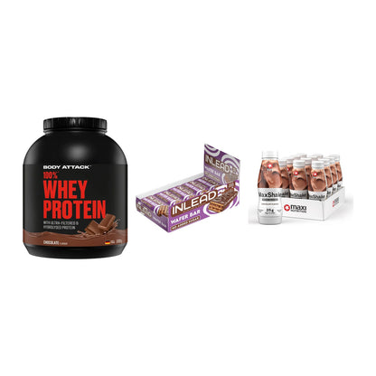 Schokolade Geschmacks-Trio: Body Attack + 3× INLEAD Wafer + 1 weitere – alle enthaltenen Artikel