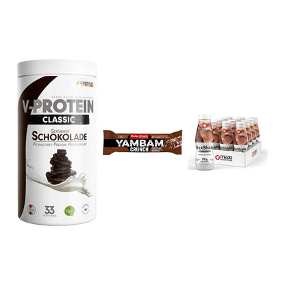 Schokolade Geschmacks-Trio: ProFuel + 3× Body Attack + 2× MaxiNutritio – alle enthaltenen Artikel
