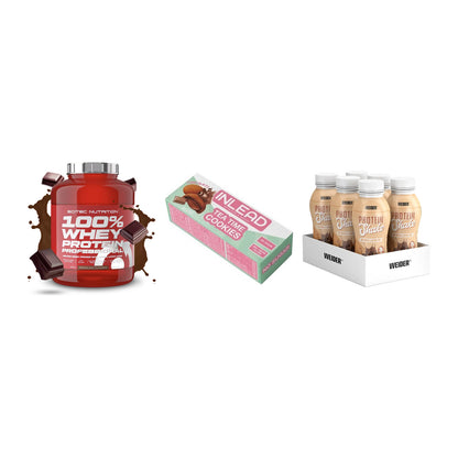 Schokolade Geschmacks-Trio: Scitec 100% + 3× INLEAD Tea + 1 weitere – alle enthaltenen Artikel