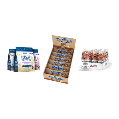 Schokolade Geschmacks-Trio: Applied + 3× Weider Whey + 2× MaxiNutritio – alle enthaltenen Artikel