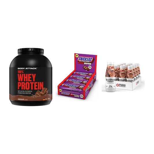 Schokolade Geschmacks-Trio: Body Attack + 3× Snickers High + 1 weitere – alle enthaltenen Artikel
