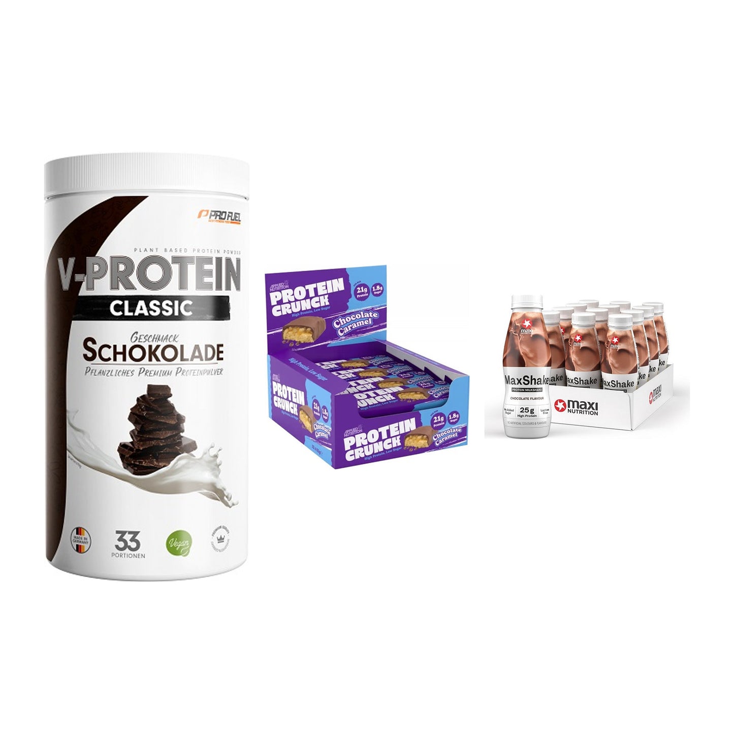 Schokolade Geschmacks-Trio: ProFuel + 3× Applied + 2× MaxiNutritio – alle enthaltenen Artikel