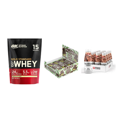 Schokolade Geschmacks-Trio: ON Whey Gold + 3× INLEAD Wafer + 1 weitere – alle enthaltenen Artikel