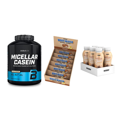 Schokolade Geschmacks-Trio: BioTech + 3× Weider Whey + 2× Weider PROTE – alle enthaltenen Artikel