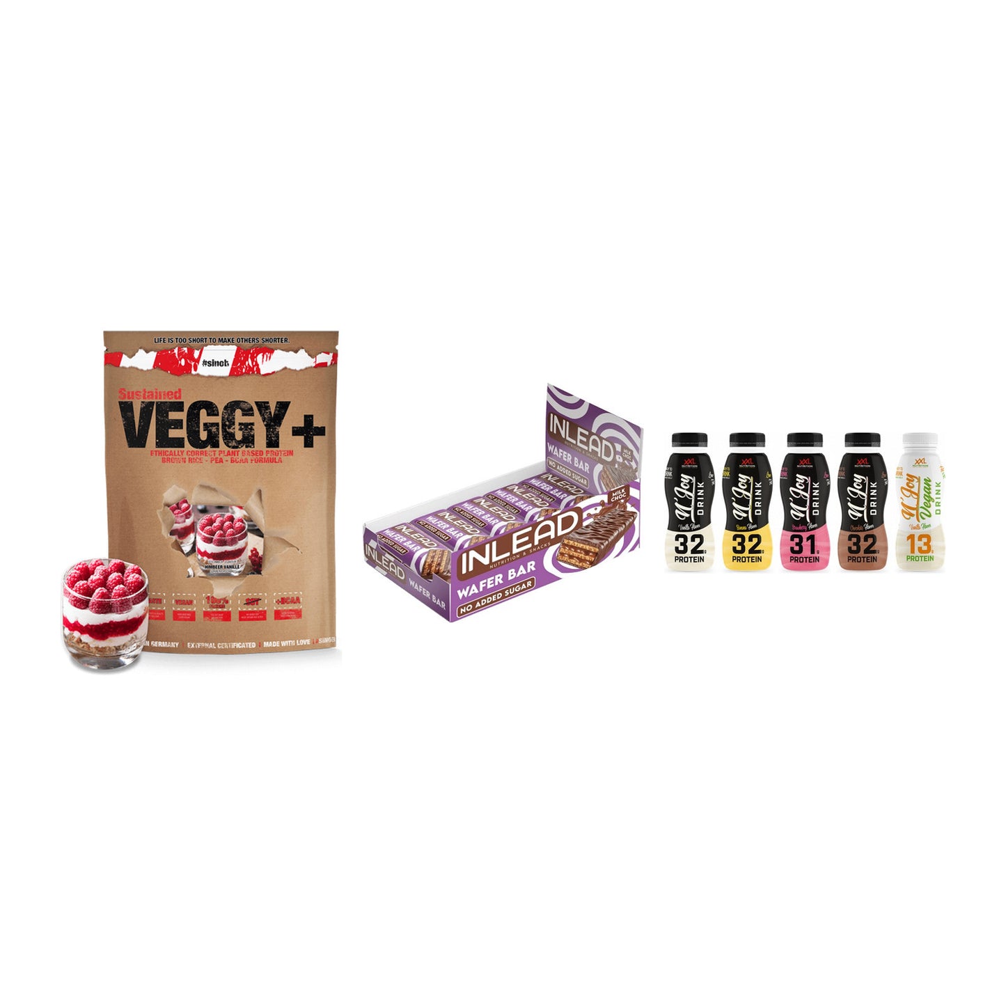Schokolade Geschmacks-Trio: Sinob VEGGY + 3× INLEAD Wafer + 1 weitere – alle enthaltenen Artikel