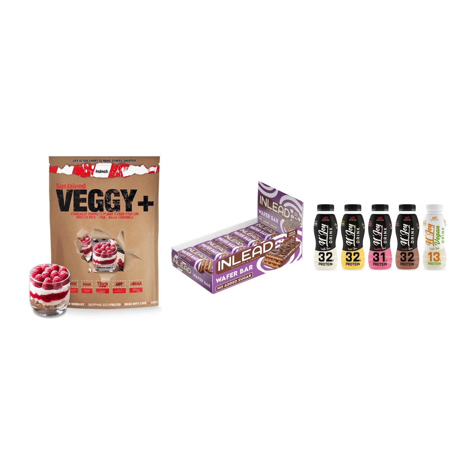 Schokolade Geschmacks-Trio: Sinob VEGGY + 3× INLEAD Wafer + 1 weitere – alle enthaltenen Artikel