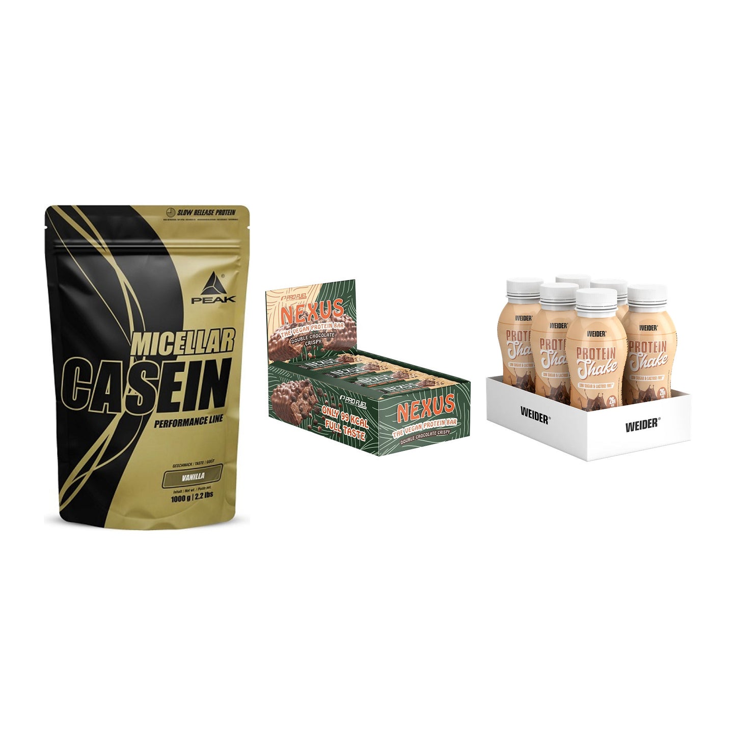 Schokolade Geschmacks-Trio: Peak Micellar Casein + 2 weitere – alle enthaltenen Artikel