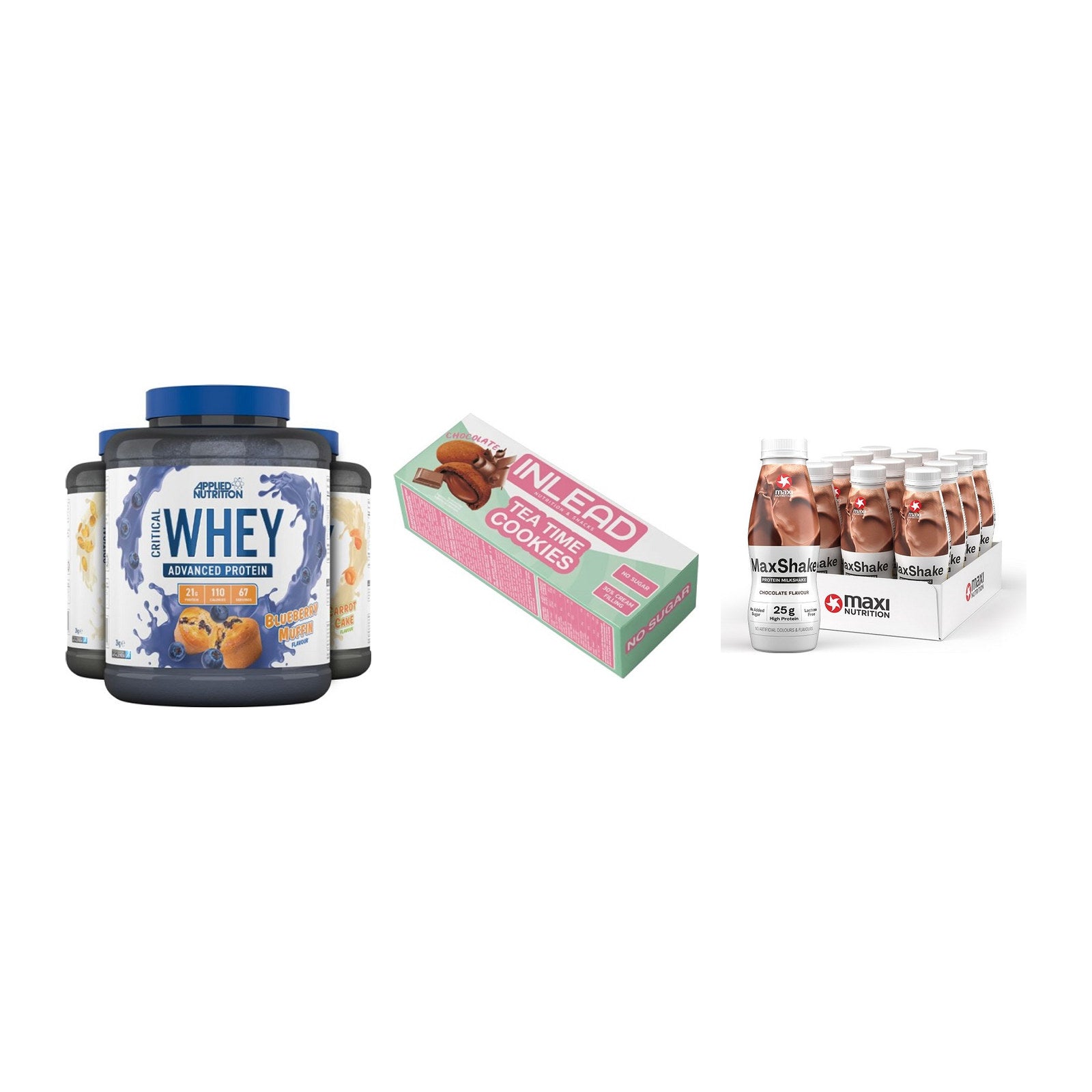 Schokolade Geschmacks-Trio: Applied + 3× INLEAD Tea + 2× MaxiNutritio – alle enthaltenen Artikel