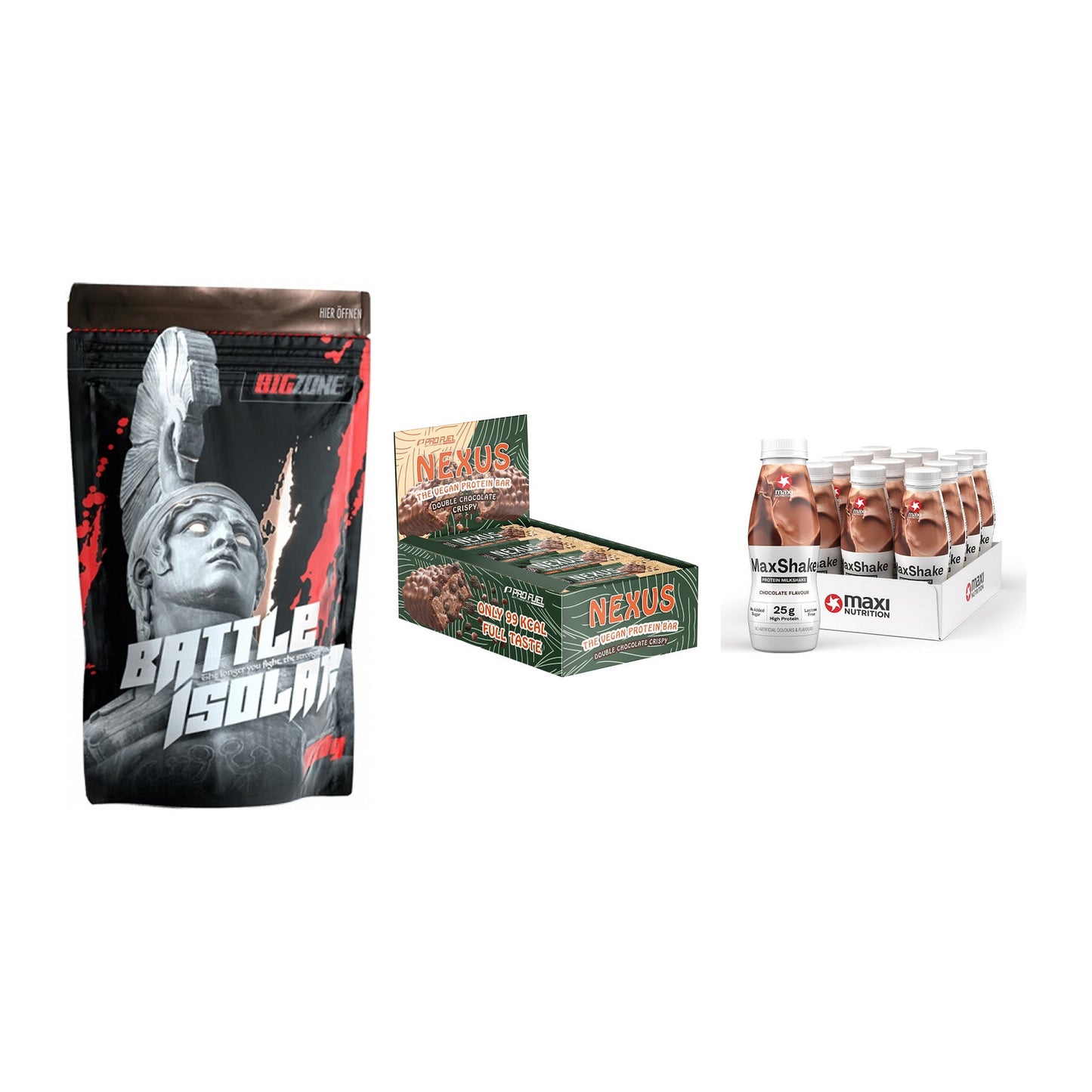 Schokolade Geschmacks-Trio: Big Zone + 3× ProFuel + 2× MaxiNutritio – alle enthaltenen Artikel