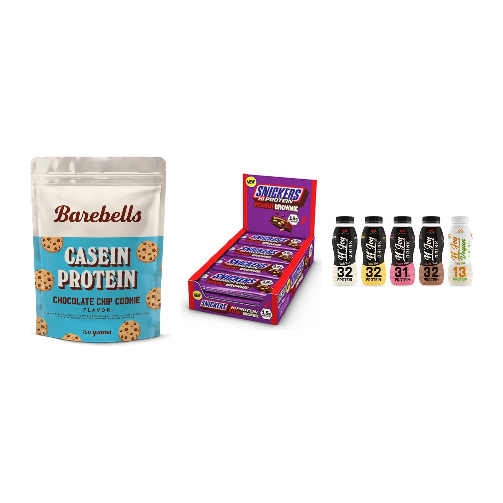 Schokolade Geschmacks-Trio: Barebells + 3× Snickers + 2× XXL Nutritio – alle enthaltenen Artikel