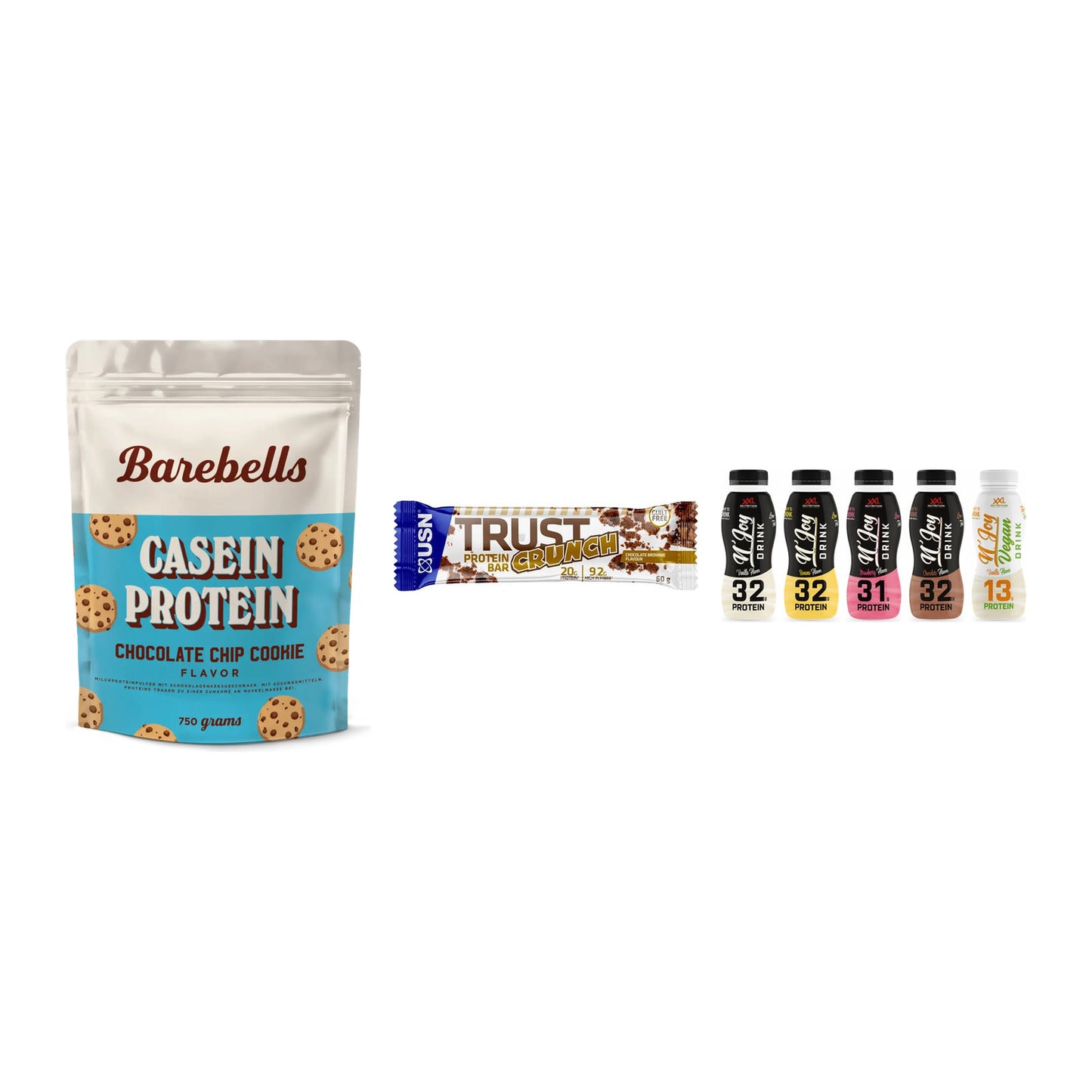 Schokolade Geschmacks-Trio: Barebells + 3× USN TRUST + 2× XXL Nutritio – alle enthaltenen Artikel