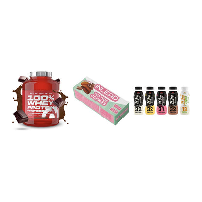 Schokolade Geschmacks-Trio: Scitec 100% + 3× INLEAD Tea + 1 weitere – alle enthaltenen Artikel
