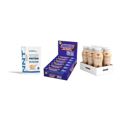 Schokolade Geschmacks-Trio: NNT Whey + 3× Snickers LOW + 1 weitere – alle enthaltenen Artikel