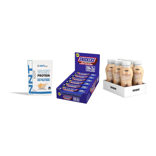 Schokolade Geschmacks-Trio: NNT Whey + 3× Snickers LOW + 1 weitere – alle enthaltenen Artikel