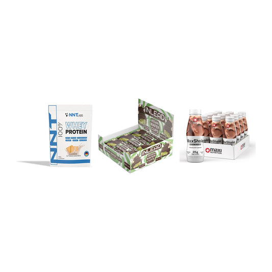 Schokolade Geschmacks-Trio: NNT Whey + 3× INLEAD Wafer + 1 weitere – alle enthaltenen Artikel